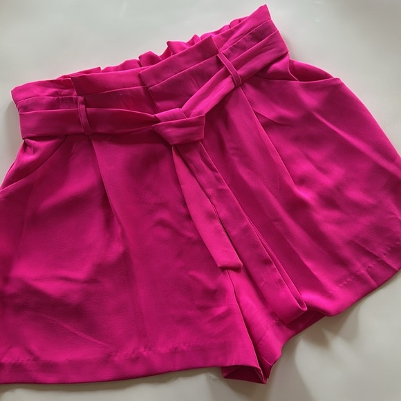 fab'rik High Waist Pink Shorts with Paper Bag Waist - Picture 5 of 9